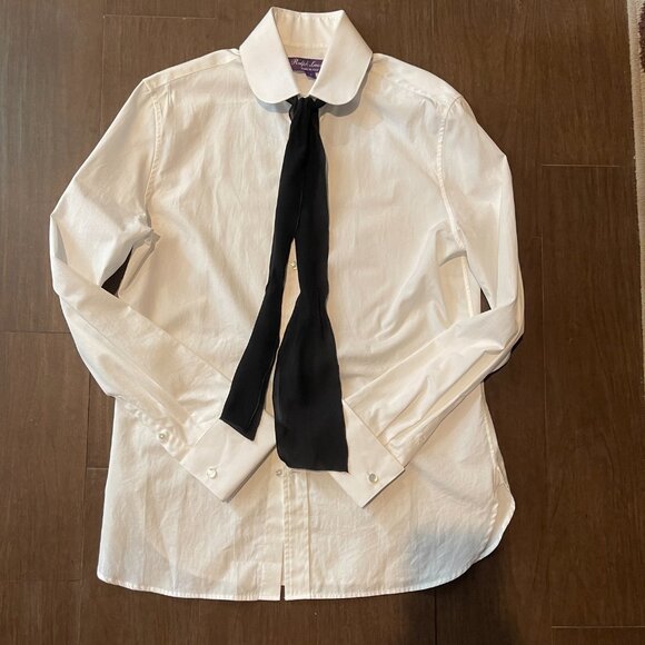 NWOT $995 Ralph Lauren Purple label Cormac Bow White Shirt - Picture 16 of 17